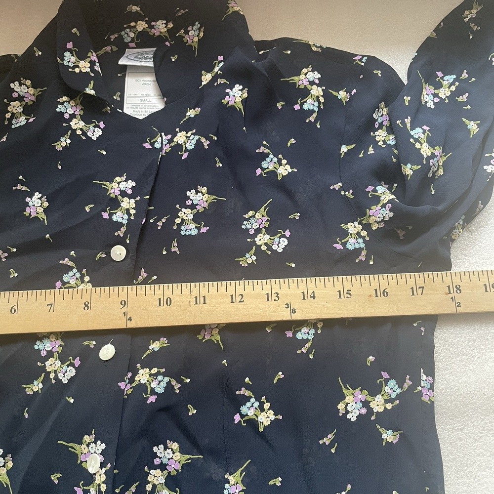 Laura Ashley Shirt Women S Black Floral Long Sleeve Whimsigoth Button Up Blouse - Picture 7 of 13